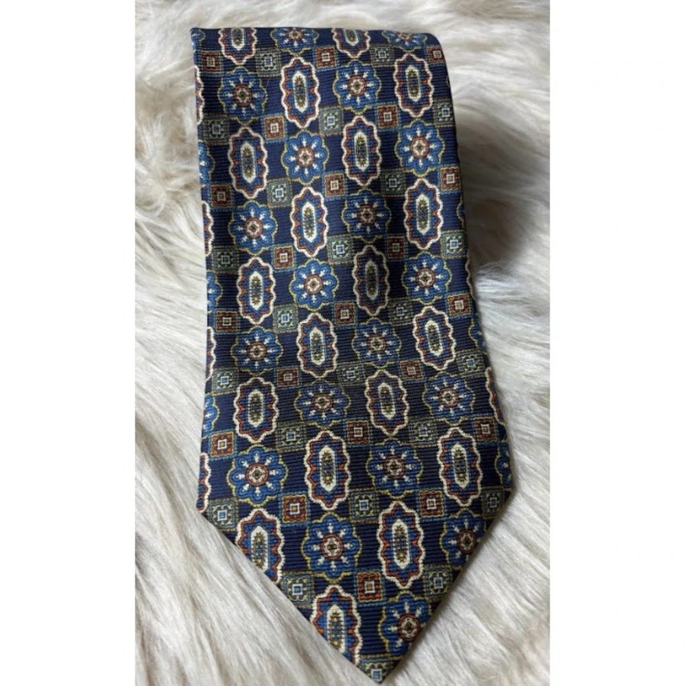 Carnaval De Venise‎ Silk Tie Blue Gold Floral Italian Luxury Classic Mens